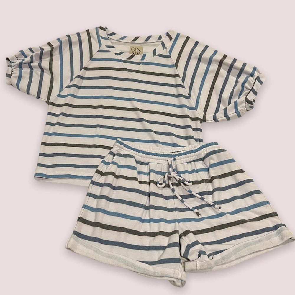 Blue, White, & Grey Striped Chaser Brand RPET Striped Short Set 💙🤍